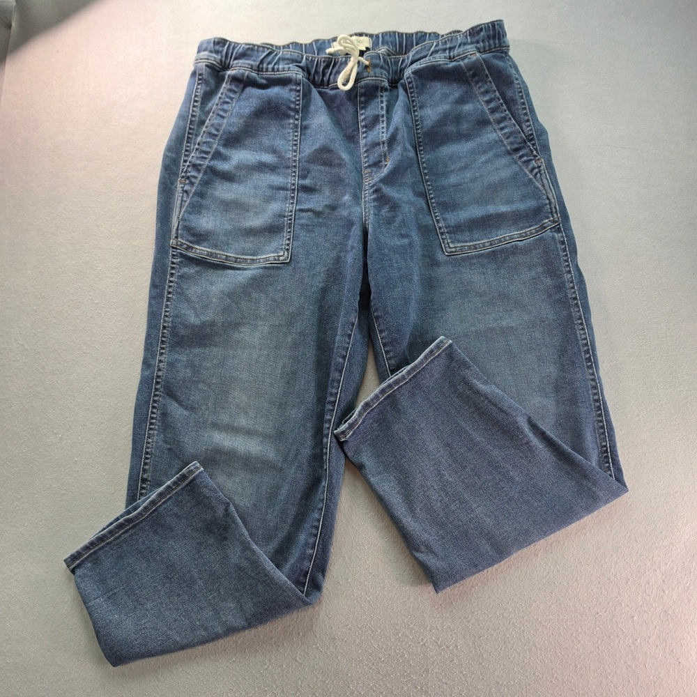 Madewell Denim Jogger Jeans Womens Large Blue Pull On Drawstring Patch Pockets